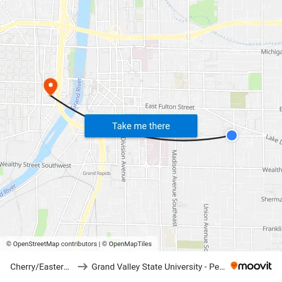 Cherry/Eastern (Wb) to Grand Valley State University - Pew Campus map