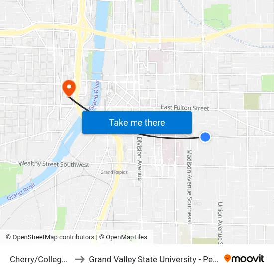 Cherry/College (Wb) to Grand Valley State University - Pew Campus map