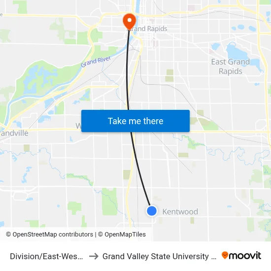 Division/East-West Trail (Sb) to Grand Valley State University - Pew Campus map