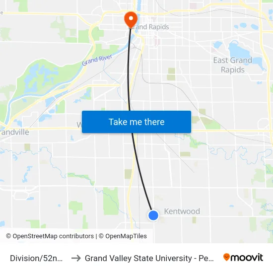 Division/52nd (Sb) to Grand Valley State University - Pew Campus map