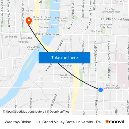 Wealthy/Divison (Eb) to Grand Valley State University - Pew Campus map