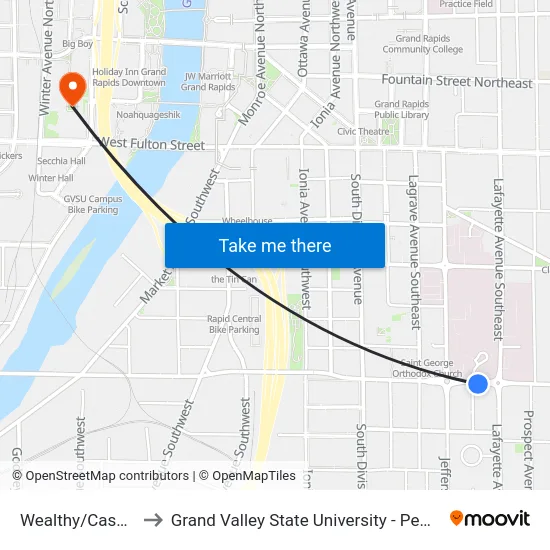 Wealthy/Cass (Eb) to Grand Valley State University - Pew Campus map
