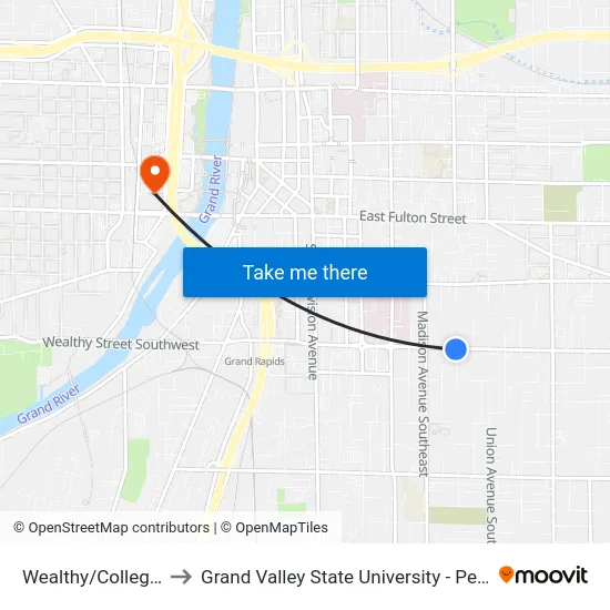 Wealthy/College (Eb) to Grand Valley State University - Pew Campus map