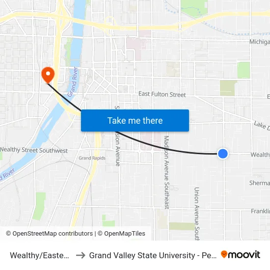 Wealthy/Eastern (Eb) to Grand Valley State University - Pew Campus map