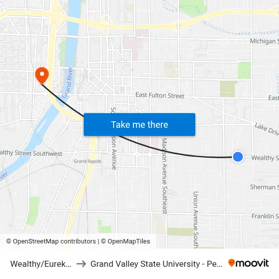 Wealthy/Eureka (Eb) to Grand Valley State University - Pew Campus map