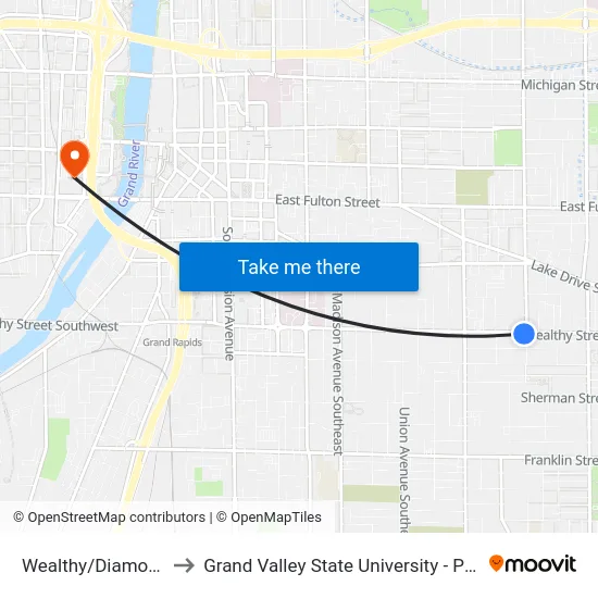 Wealthy/Diamond (Eb) to Grand Valley State University - Pew Campus map