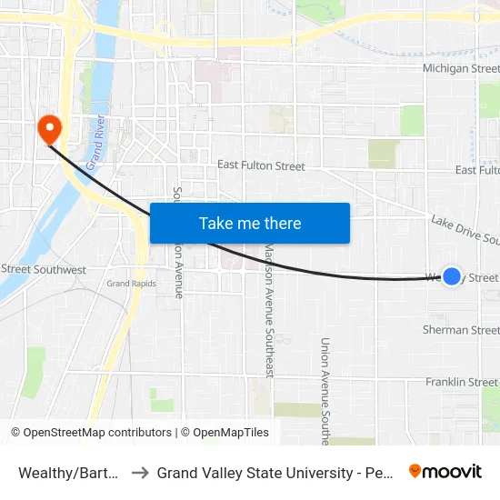 Wealthy/Barth (Eb) to Grand Valley State University - Pew Campus map
