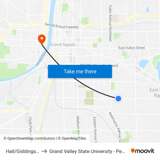 Hall/Giddings (Eb) to Grand Valley State University - Pew Campus map