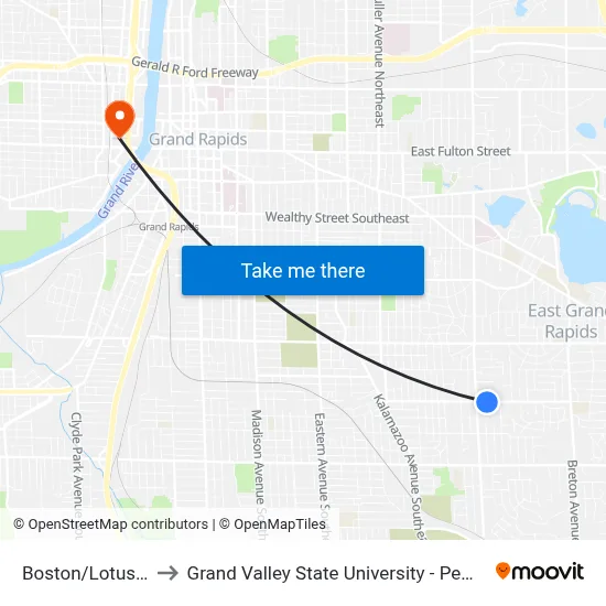 Boston/Lotus (Eb) to Grand Valley State University - Pew Campus map