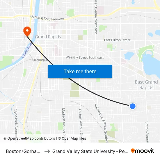 Boston/Gorham (Eb) to Grand Valley State University - Pew Campus map