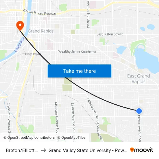 Breton/Elliott (Sb) to Grand Valley State University - Pew Campus map