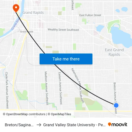 Breton/Saginaw (Sb) to Grand Valley State University - Pew Campus map