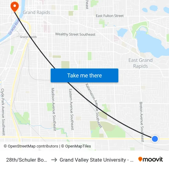 28th/Schuler Books (Eb) to Grand Valley State University - Pew Campus map