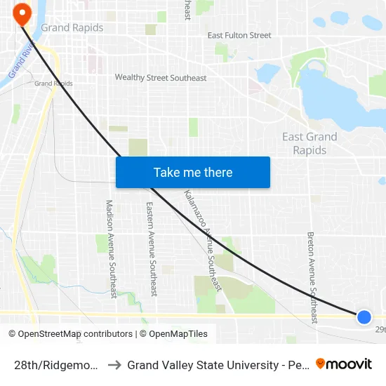 28th/Ridgemoor (Eb) to Grand Valley State University - Pew Campus map