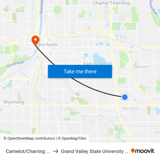 Camelot/Charring Cross (Eb) to Grand Valley State University - Pew Campus map