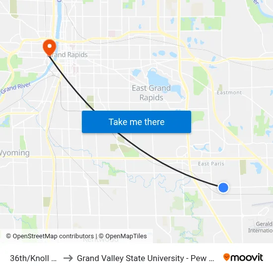 36th/Knoll (Eb) to Grand Valley State University - Pew Campus map