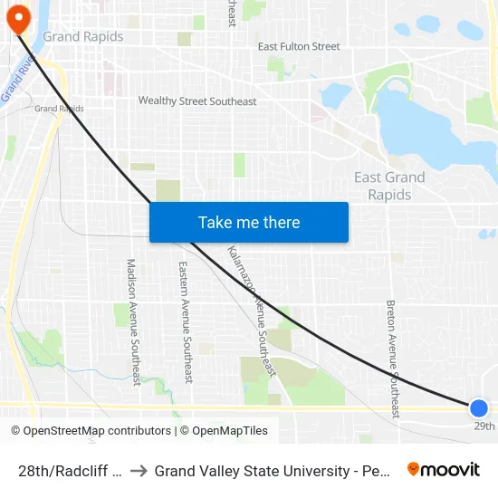 28th/Radcliff (Wb) to Grand Valley State University - Pew Campus map