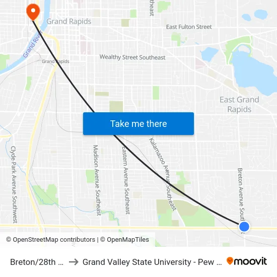 Breton/28th (Nb) to Grand Valley State University - Pew Campus map