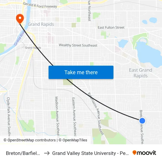 Breton/Barfield (Nb) to Grand Valley State University - Pew Campus map