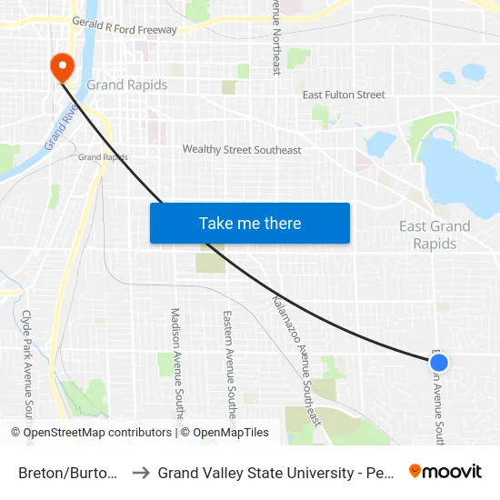 Breton/Burton (Nb) to Grand Valley State University - Pew Campus map