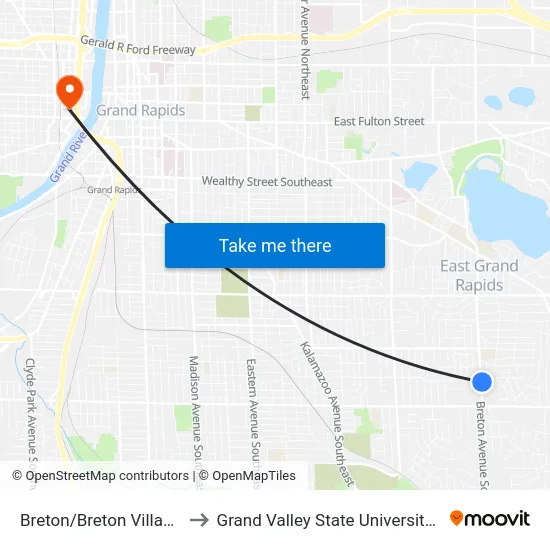 Breton/Breton Village Mall (Nb) to Grand Valley State University - Pew Campus map