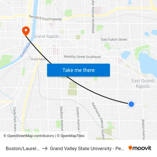 Boston/Laurel (Wb) to Grand Valley State University - Pew Campus map