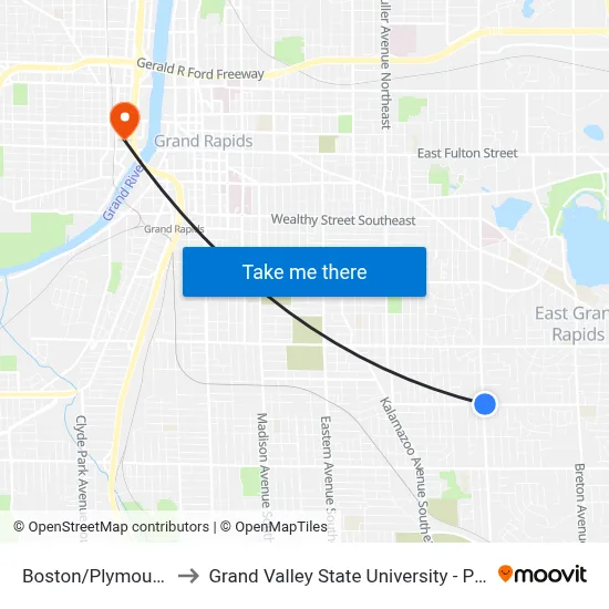 Boston/Plymouth (Wb) to Grand Valley State University - Pew Campus map