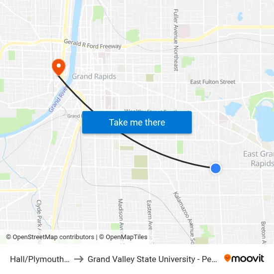 Hall/Plymouth (Wb) to Grand Valley State University - Pew Campus map