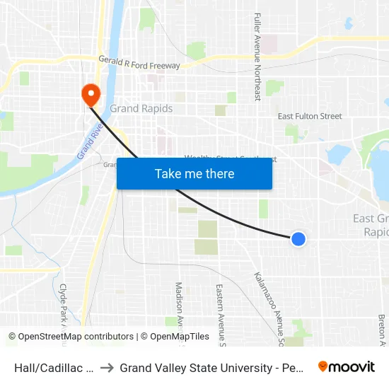 Hall/Cadillac (Wb) to Grand Valley State University - Pew Campus map