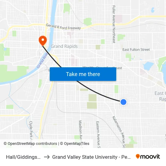 Hall/Giddings (Wb) to Grand Valley State University - Pew Campus map