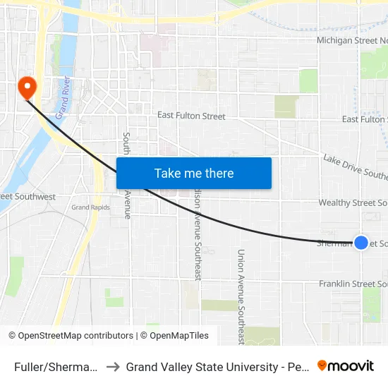 Fuller/Sherman (Nb) to Grand Valley State University - Pew Campus map