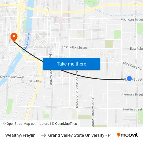 Wealthy/Freyling (Wb) to Grand Valley State University - Pew Campus map