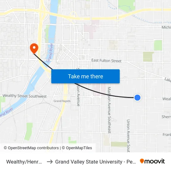 Wealthy/Henry (Wb) to Grand Valley State University - Pew Campus map