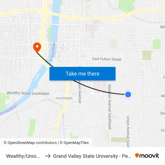 Wealthy/Union (Wb) to Grand Valley State University - Pew Campus map