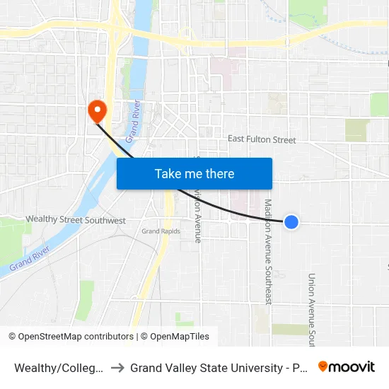 Wealthy/College (Wb) to Grand Valley State University - Pew Campus map