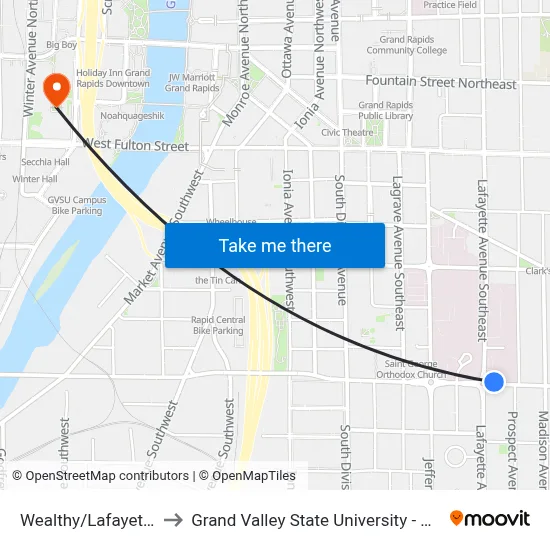 Wealthy/Lafayette (Wb) to Grand Valley State University - Pew Campus map