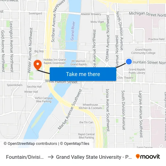 Fountain/Division (Eb) to Grand Valley State University - Pew Campus map