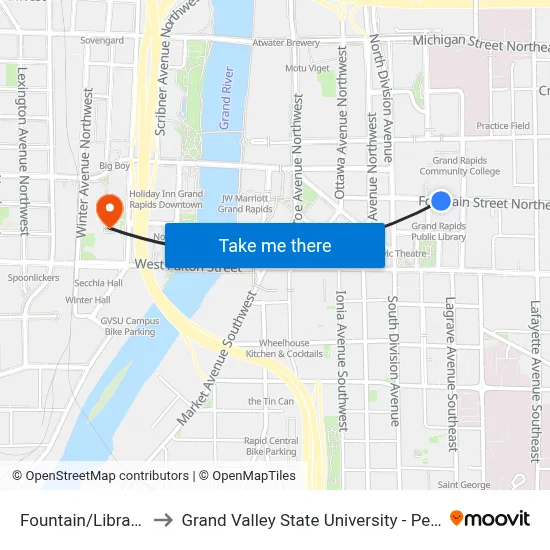 Fountain/Library (Eb) to Grand Valley State University - Pew Campus map