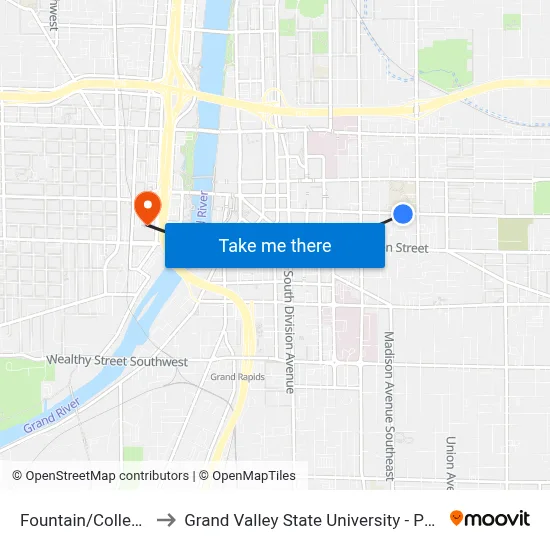 Fountain/College (Eb) to Grand Valley State University - Pew Campus map