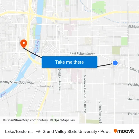 Lake/Eastern (Sb) to Grand Valley State University - Pew Campus map