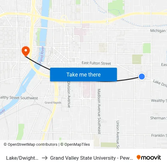 Lake/Dwight (Sb) to Grand Valley State University - Pew Campus map