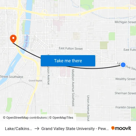 Lake/Calkins (Sb) to Grand Valley State University - Pew Campus map