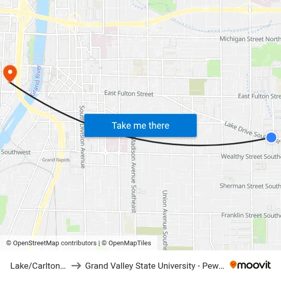 Lake/Carlton (Sb) to Grand Valley State University - Pew Campus map