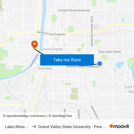 Lake/Atlas (Sb) to Grand Valley State University - Pew Campus map
