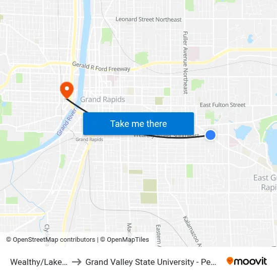 Wealthy/Lake (Eb) to Grand Valley State University - Pew Campus map