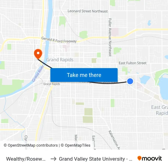 Wealthy/Rosewood (Eb) to Grand Valley State University - Pew Campus map