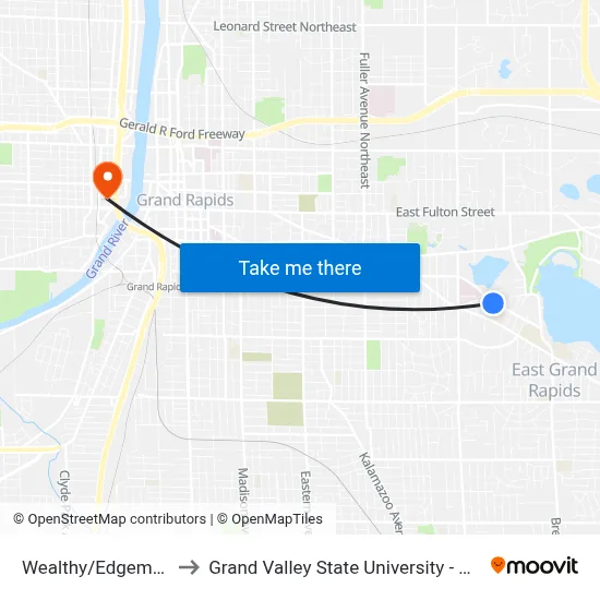 Wealthy/Edgemere (Eb) to Grand Valley State University - Pew Campus map