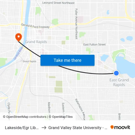 Lakeside/Egr Library (Sb) to Grand Valley State University - Pew Campus map