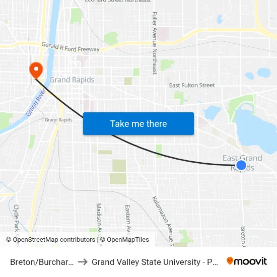 Breton/Burchard (Sb) to Grand Valley State University - Pew Campus map
