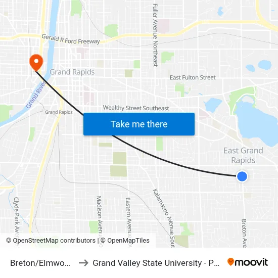 Breton/Elmwood (Sb) to Grand Valley State University - Pew Campus map